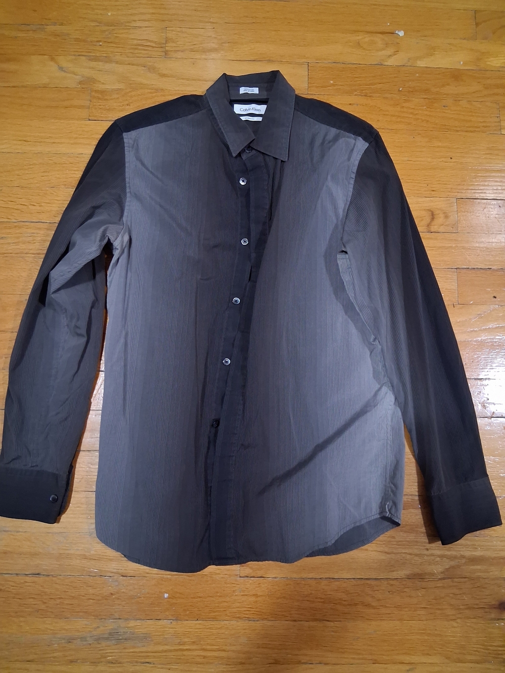 Calvin Klein Two-Tone Gray and Black Long-Sleeve Dress Shirt